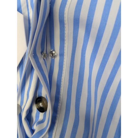 NWT Universal Standard Blue White Striped Elbe Stretch Classic Fit Poplin Shirt - Picture 6 of 8